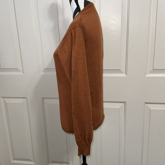 BURTON OF LONDON Burnt Orange Merino Wool V Neck Sweater - Picture 3 of 7